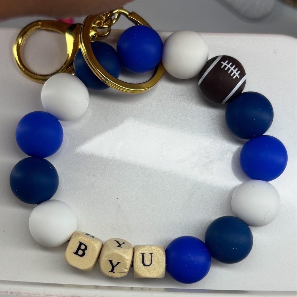 College football silicone beads keychains